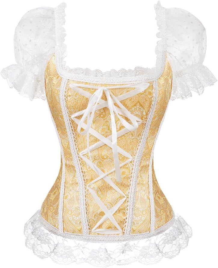 Zhitunemi Women's Princess Renaissance Corset Lace Ruched Sleeves Elegant Overbust Top | Amazon (US)