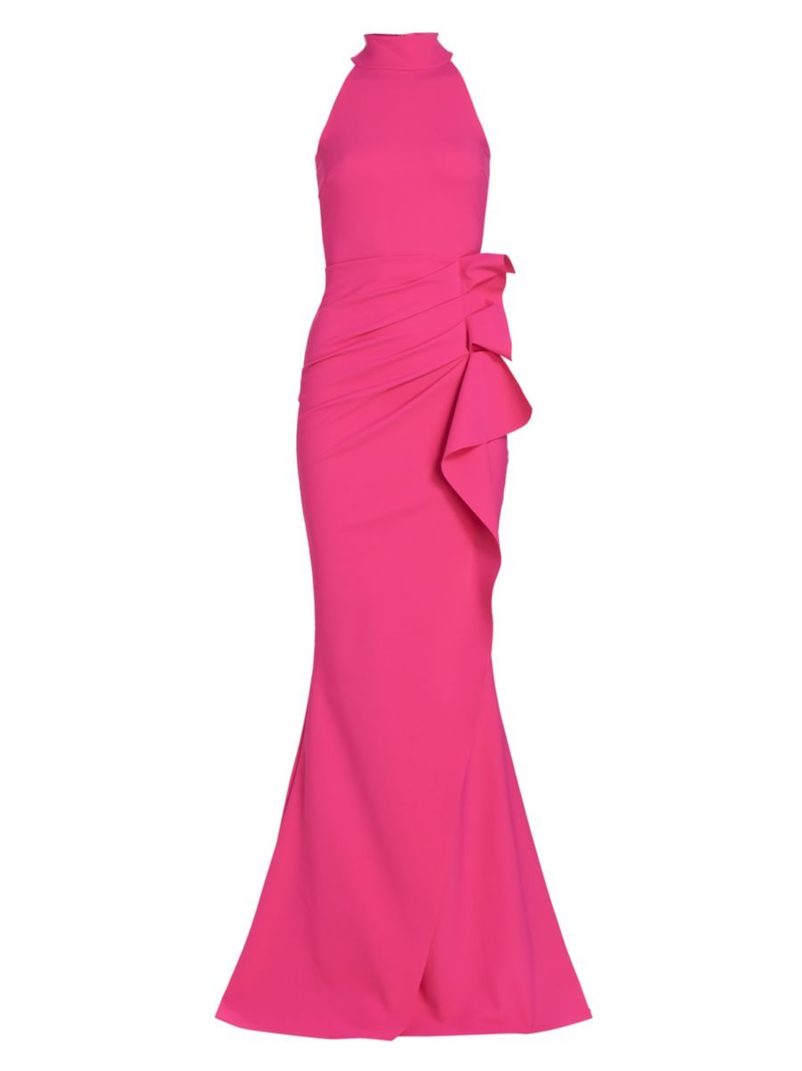 Chiara Boni La Petite Robe Gudrum Halter Ruffle Gown | Saks Fifth Avenue