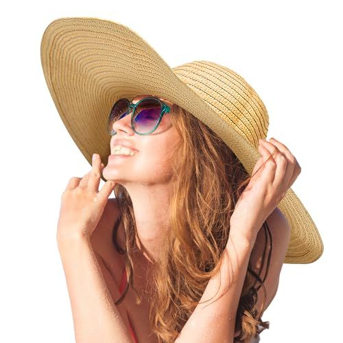 Oversized Sun Straw Hat for Women, Beach Hats for Women UPF 50 Floppy Wide Brim Summer Hat Handmade Roll Up Floppy Sun Hat for Summer Beach Cap, Foldable Roll Up Travel Hat (5.9 Inches Brim Width) | Amazon (US)