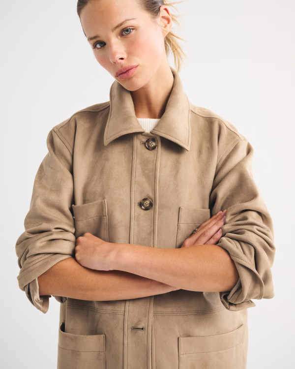 Vegan Suede Shirt Jacket | Abercrombie & Fitch (US)