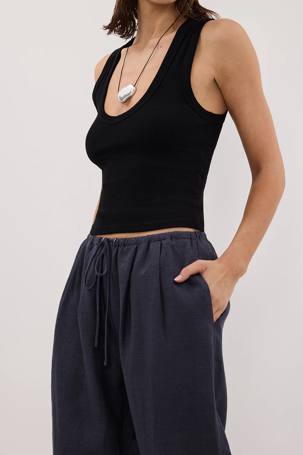 CARLA INDIGO DRAWSTRING LINEN PANT | DISSH