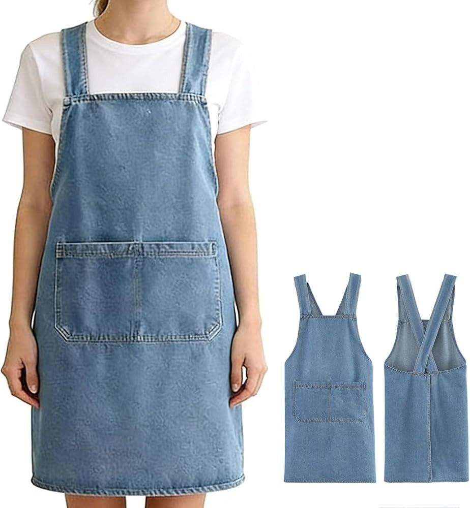 Adult Jour Apron, Lightweight Cotton Apron with Front Pocket, Denim Cross Back Aprons, Durable & ... | Amazon (US)