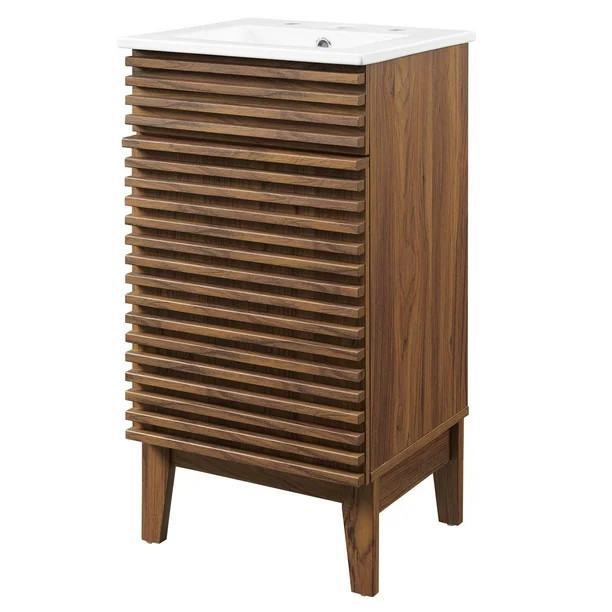 Sink Vanity Cabinet, Wood, Brown Walnut White, Modern Contemporary Urban Design, Hotel Bedroom Ba... | Walmart (US)