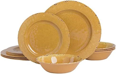 Laurie Gates Gibson Mauna Dinnerware Set, Service for 4 (12pc), Golden Yellow | Amazon (US)