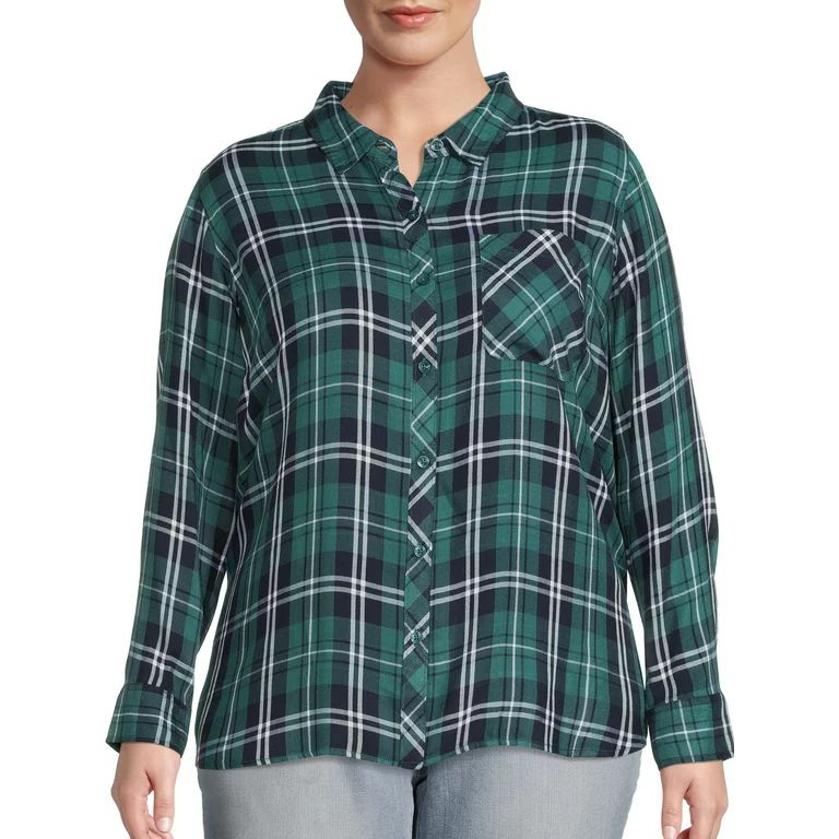 Terra & Sky Women's Plus Size Long Sleeve Plaid Woven Top | Walmart (US)
