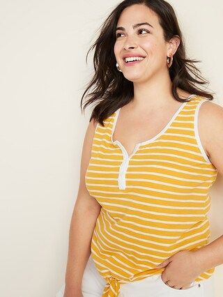 Slub-Knit Tie-Hem Plus-Size Henley Sleeveless Top | Old Navy US