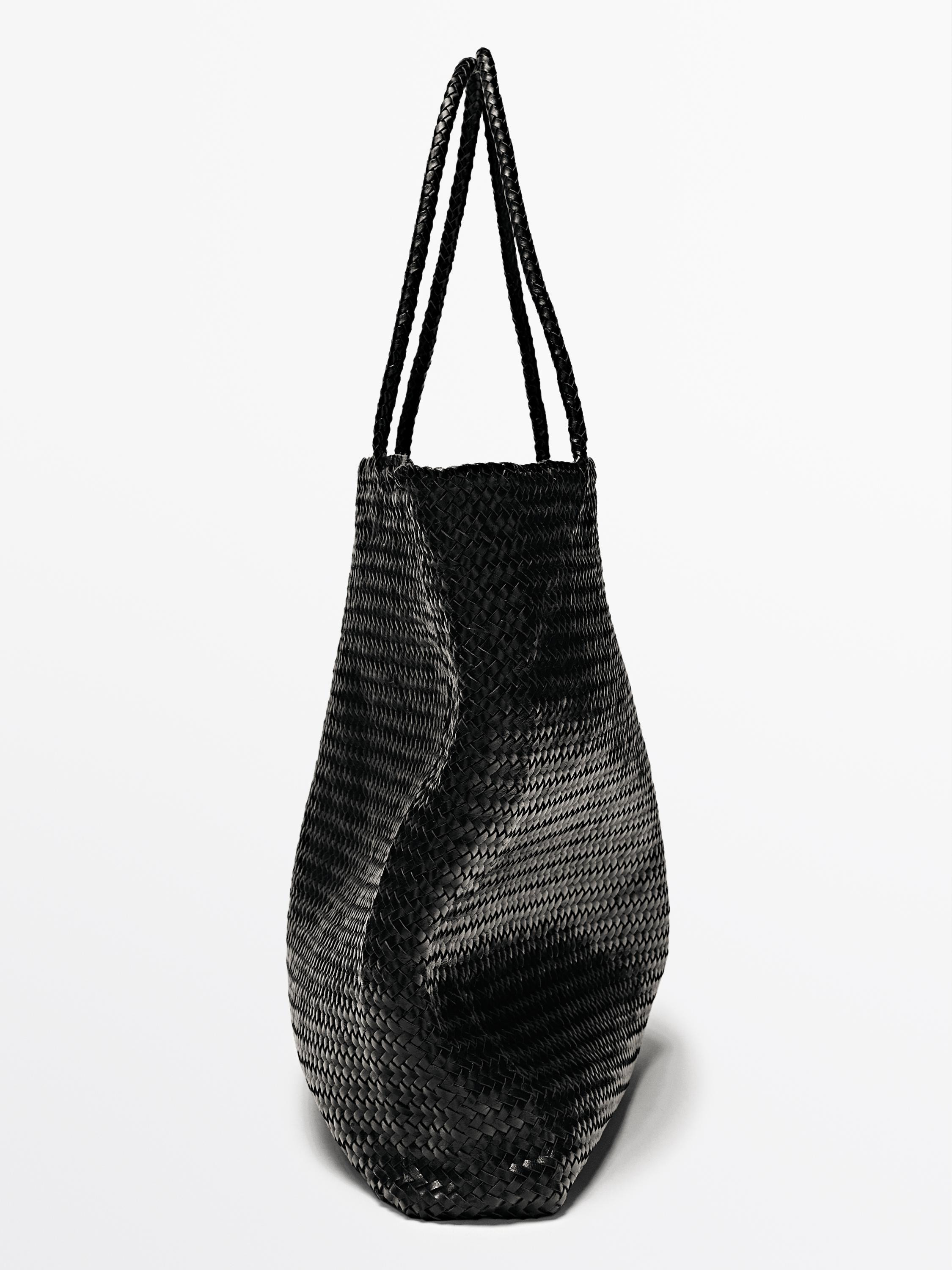 Large woven nappa leather tote bag | Zara US