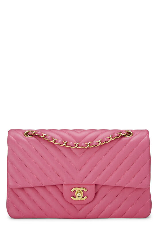 Pink Chevron Lambskin Classic Double Flap Medium | What Goes Around Comes Around