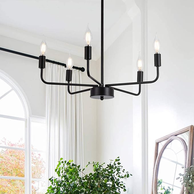 Matte Black Chandelier Modern Farmhouse Candle Ceiling Light Contemporary 5 Lights Pendant Light ... | Amazon (US)