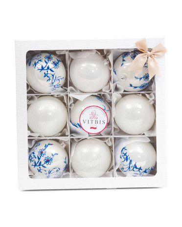 Made In Poland Set Of 9 3in Glass Ornaments With Floral Design | TJ Maxx