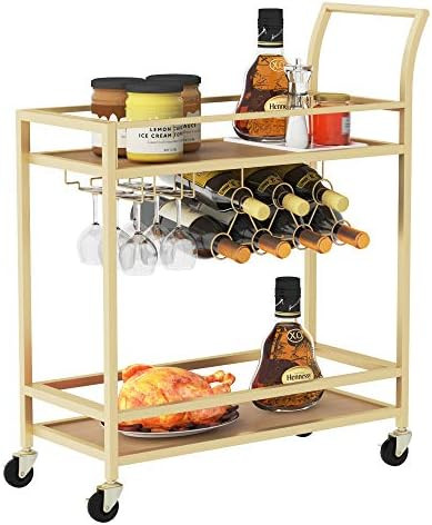 Wine Bar Serving Cart for Home, Wine Trolley Rolling Bar Cart with Wheels, Handle, Metal Wood Wine R | Amazon (US)