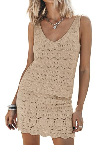 Women's Summer 2 Piece Swimsuit Cover Up Sets Crochet Knit Sleeveless Tops Skirt Set Bathing Suit... | Amazon (US)