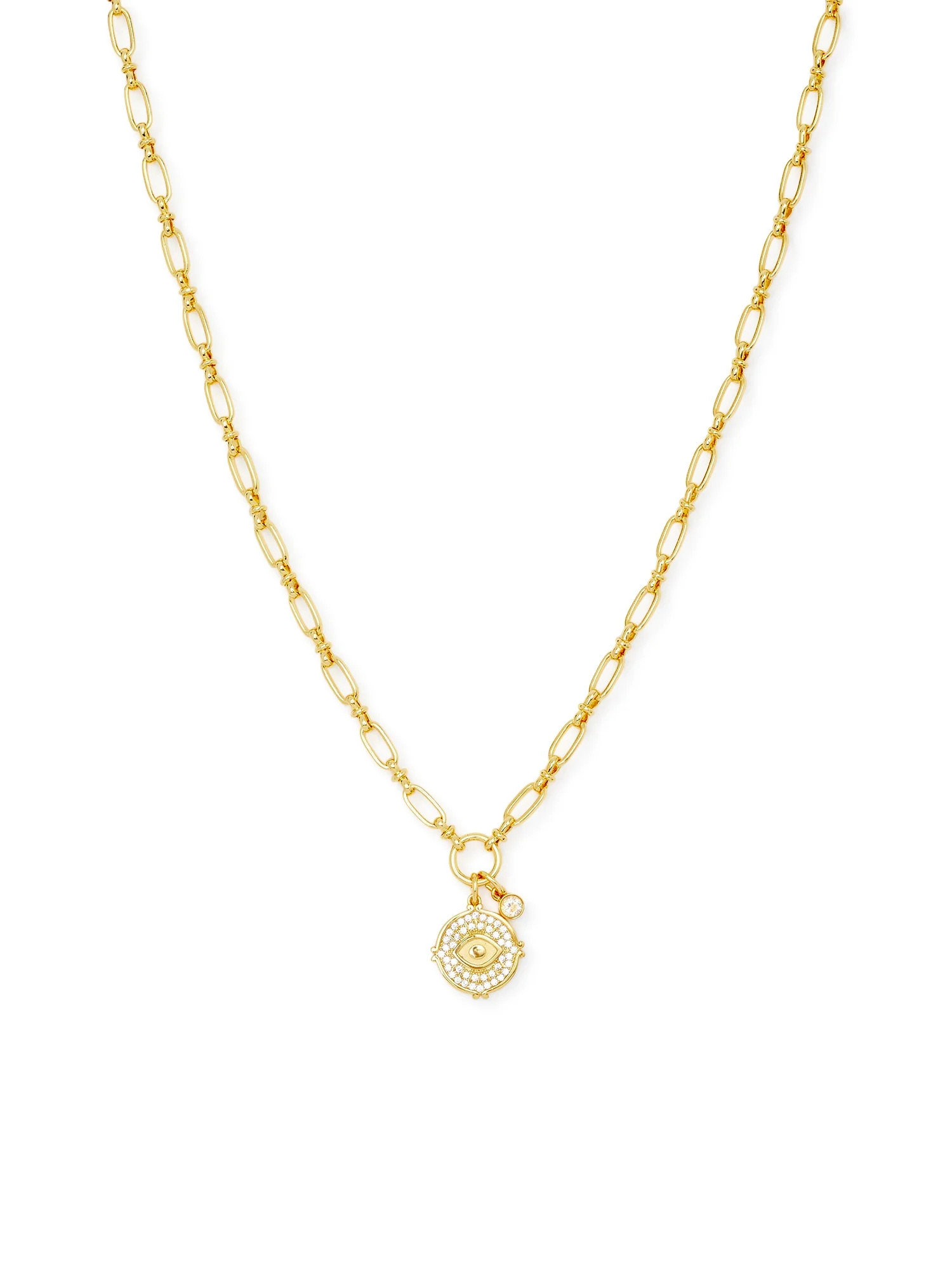 Scoop Womens 14Kt Gold Flash-Plated Cubic Zirconia Evil Eye Link Necklace | Walmart (US)