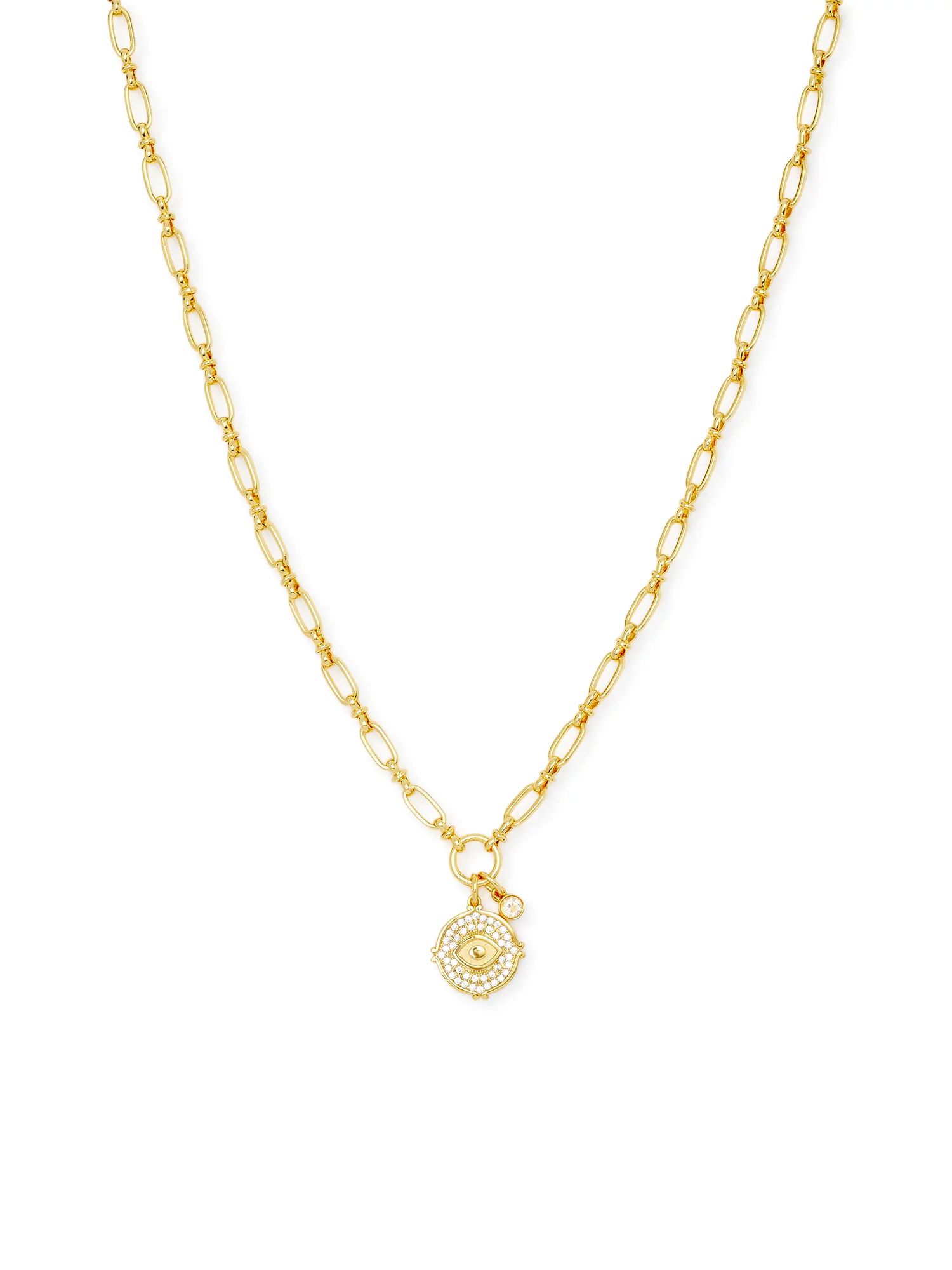 Scoop Womens 14Kt Gold Flash-Plated Cubic Zirconia Evil Eye Link Necklace | Walmart (US)