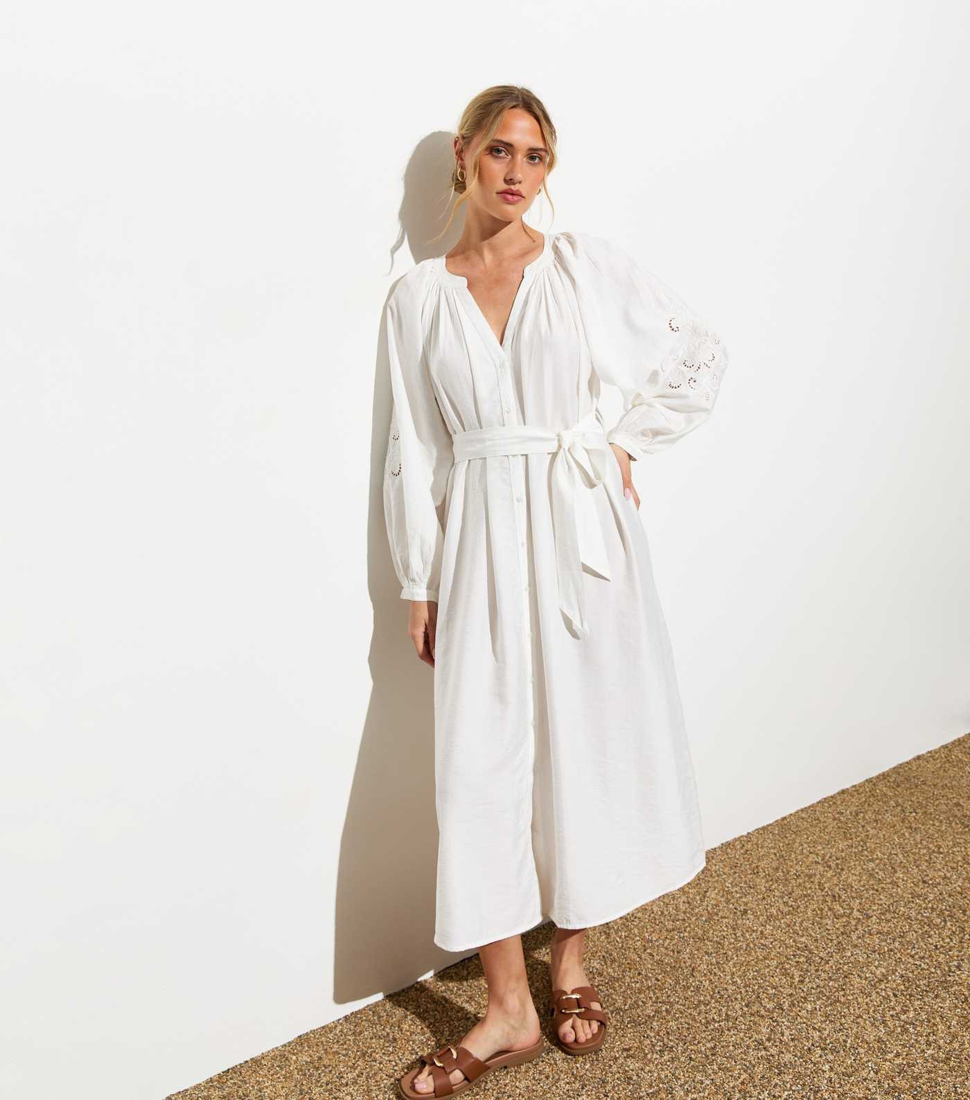 Off White Embroidered Sleeve Midi Dress
						
						Add to Saved Items
						Remove from Saved I... | New Look (UK)