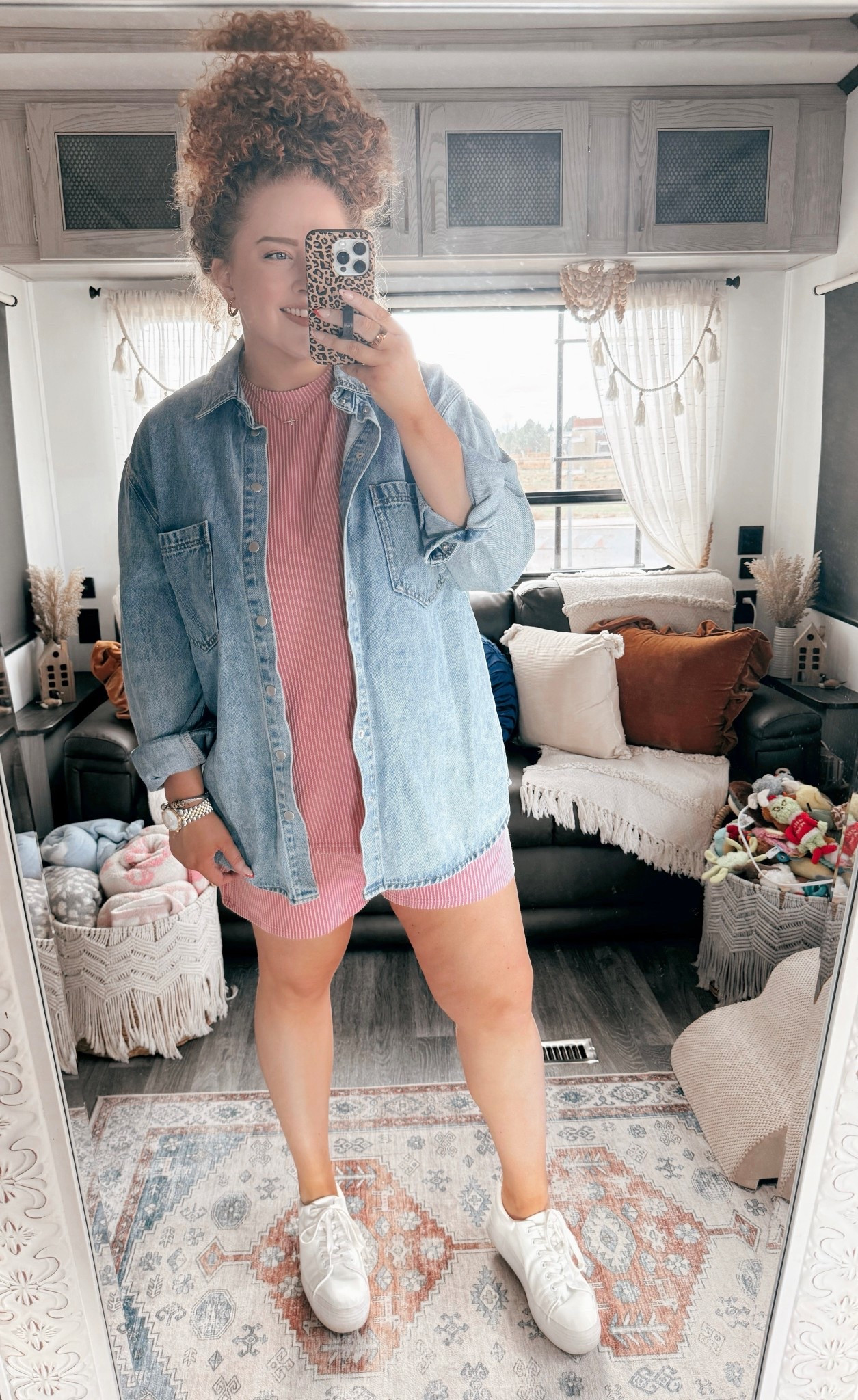 Spring travel uniform 🌸 Oversized denim layers are my favorite for throwing over an easy matching set 🙌🏻 Comfy for travel days but still feels put together. This is one of those outfits that works from airport to errands to coffee stops without changing a thing.🤍 spring travel outfit | airport outfit inspo | travel day outfit | amazon fashion | amazon two piece set | pink two piece set | matching set outfit | comfy travel outfit | oversized denim shirt | denim button down outfit | layering outfit spring | casual spring outfit | athleisure outfit inspo | white platform sneakers | platform sneaker outfit | comfy but cute outfit | everyday outfit inspo | vacation outfit idea | weekend getaway outfit | spring outfit ideas | casual chic outfit | effortless style | on the go outfit | airport style women | travel outfit aesthetic | amazon finds fashion | affordable spring fashion | neutral layering outfit | spring casual style | easy outfit formula

#LTKgrwm #LTKSaleAlert #LTKMidsize