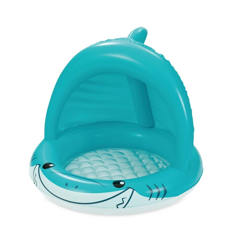 Play Day Inflatable Shark Shade Baby Splash Pool, Round, Blue, Ages 1-3, Unisex | Walmart (US)