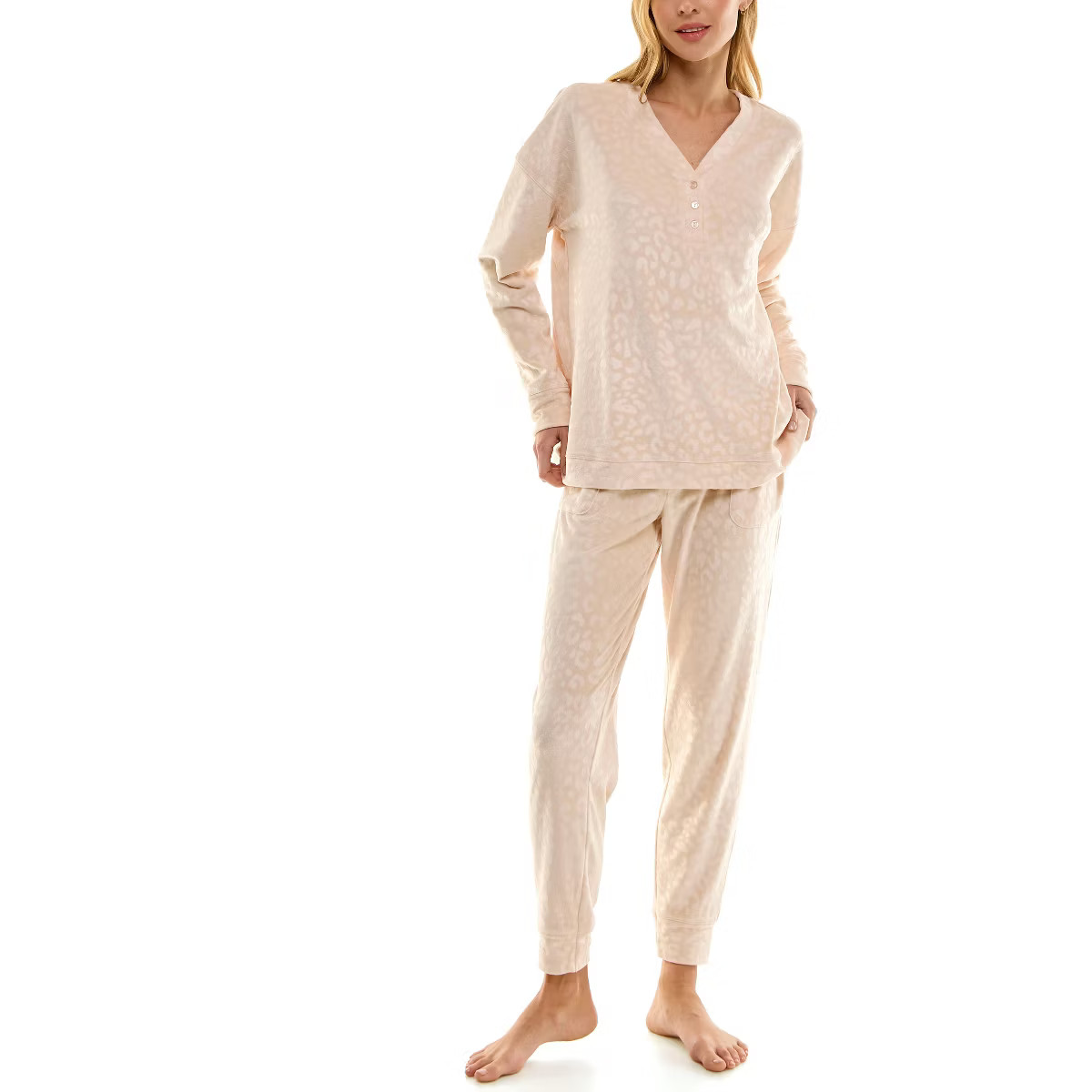 Jaclyn Intimates Womens Embossed Velour Long Sleeve Henley and Joggers 2 Piece Loungewear Set | Target