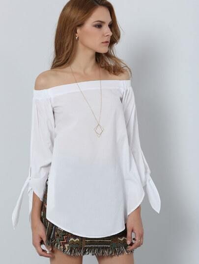 White Long Sleeve Style Off The Shoulder Blouse | SHEIN