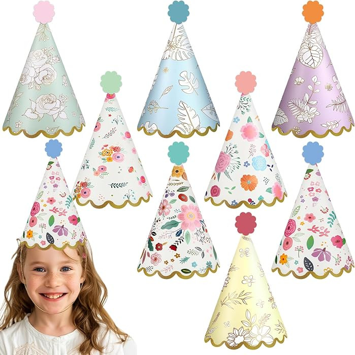 24 Pcs English Garden Party Hats for Kids and Adults - Floral Themed Cone Hats for Birthday, Baby... | Amazon (US)