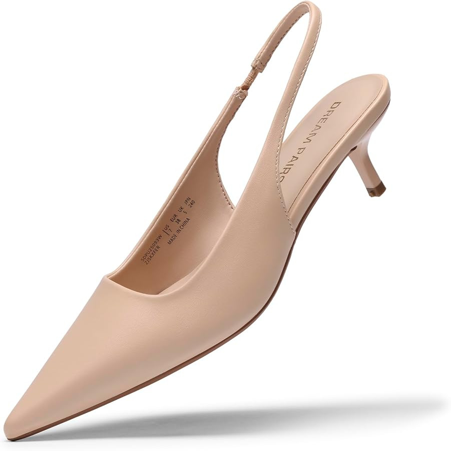 DREAM PAIRS Women's Pumps Kitten Slingback Low Closed Heels | Amazon (US)