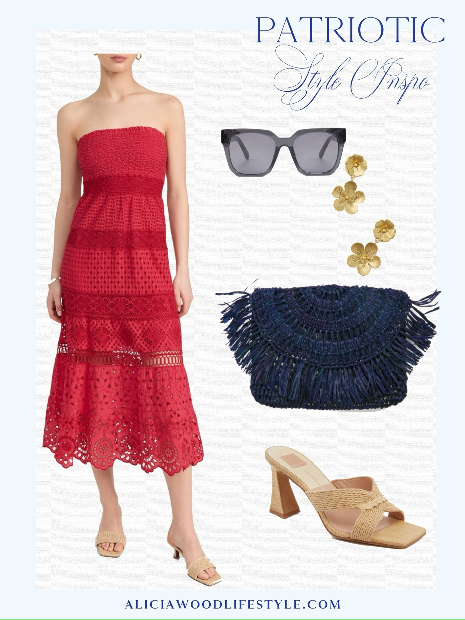 GO USA 🇺🇸

Red midi strapless dress 
Navy straw clutch
Neutral raffia sandal 
Gold floral drop earring 
Black sunglasses 

Red white and blue outfit
Patriotic outfit 
4th of July outfit 
Olympic outfit 
USA Olympic outfit 

#LTKOver40 #LTKStyleTip #LTKSeasonal