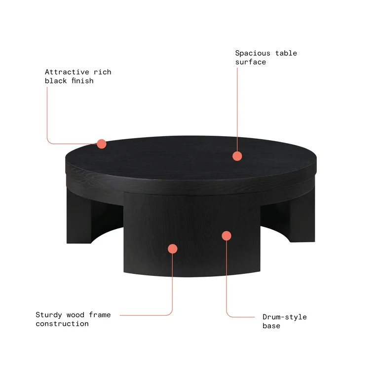 Beautiful Mod Round Coffee Table by Drew Barrymore, Black Wood Finish - Walmart.com | Walmart (US)