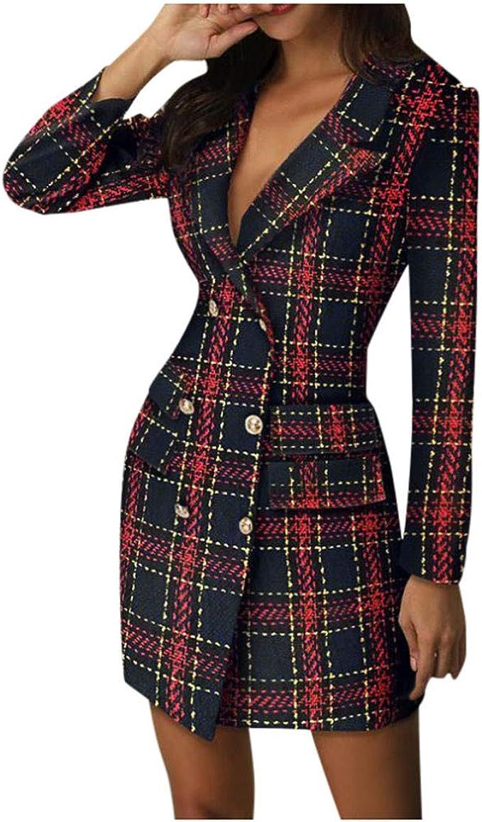 iYYVV Womens Double Breasted Button Military Style Long Office Business Blazer Dress | Amazon (US)