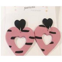Pink black double heart earrings | Etsy (US)