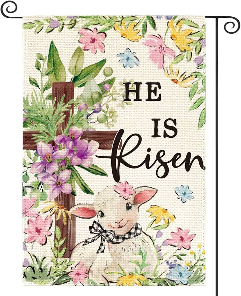 AVOIN colorlife He Is Risen Easter Garden Flag 12x18 Inch Double Sided Outside, Lamb Flowers Cros... | Amazon (US)