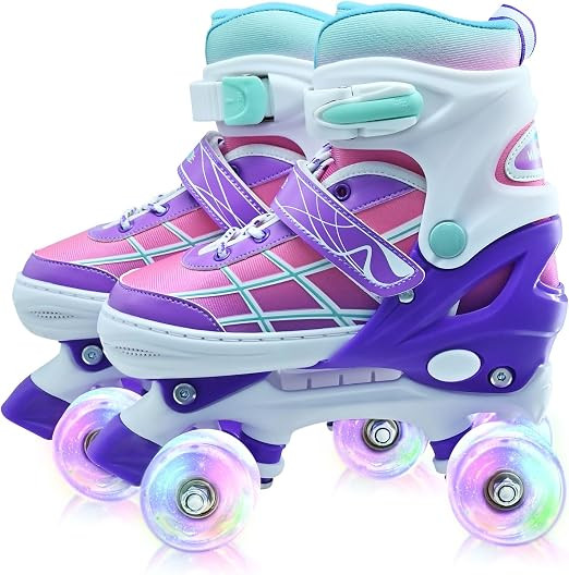 Roller Skates for Kids, Adjustable Quad Skates for Youth Teen Ages 5-8 8-12 12-14 with Light Up W... | Amazon (US)