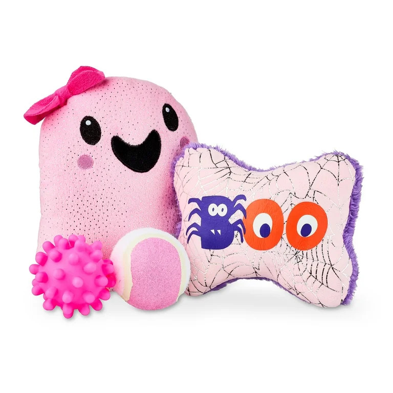 Vibrant Life Halloween Dog Toys, 4 Piece Multipack, Pink Plush Ghost, Pink Squeaky Bone, Pink Ten... | Walmart (US)