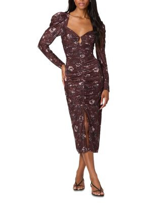 Long Sleeve Mesh Ruched Midi Dress | Bloomingdale's (US)