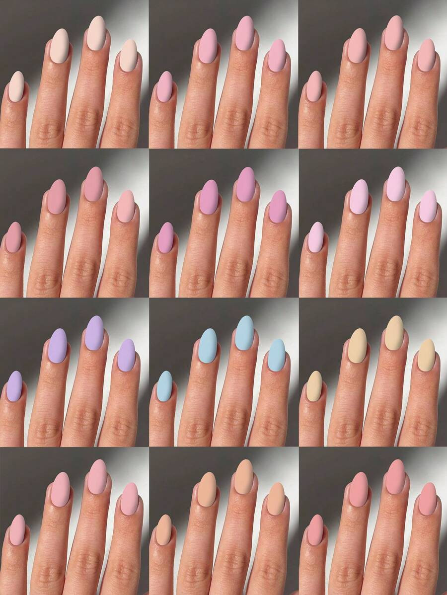 288pcs/Box(12mixed Color)Short Oval Matte Nude Color Spring And Summer Colors Medium Length Almon... | SHEIN