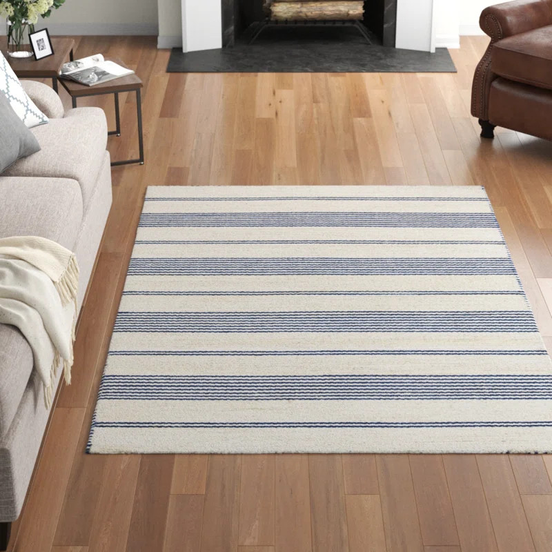 Alicea Striped Handmade Flatweave Navy Area Rug | Wayfair North America