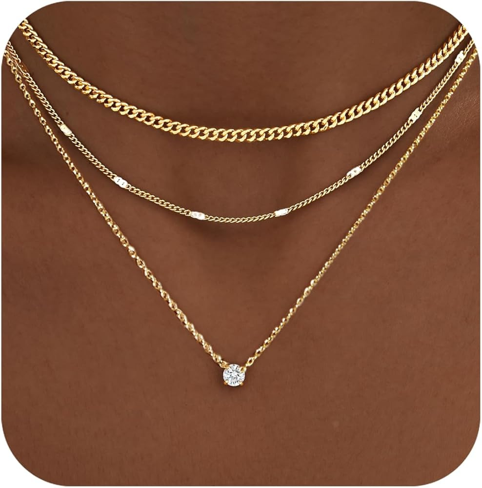 WomenGifts Layered Gold Necklaces for Women, 14K Gold Sterling Silver Plated Dainty Pendant Neckl... | Amazon (US)