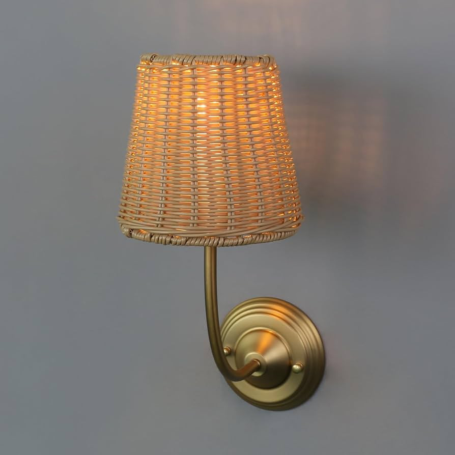 Yosoan Rattan Boho Wrapped Wall Sconce Light, Indoor Hardwired Gold Hand-Woven Farmhouse Vintage ... | Amazon (US)