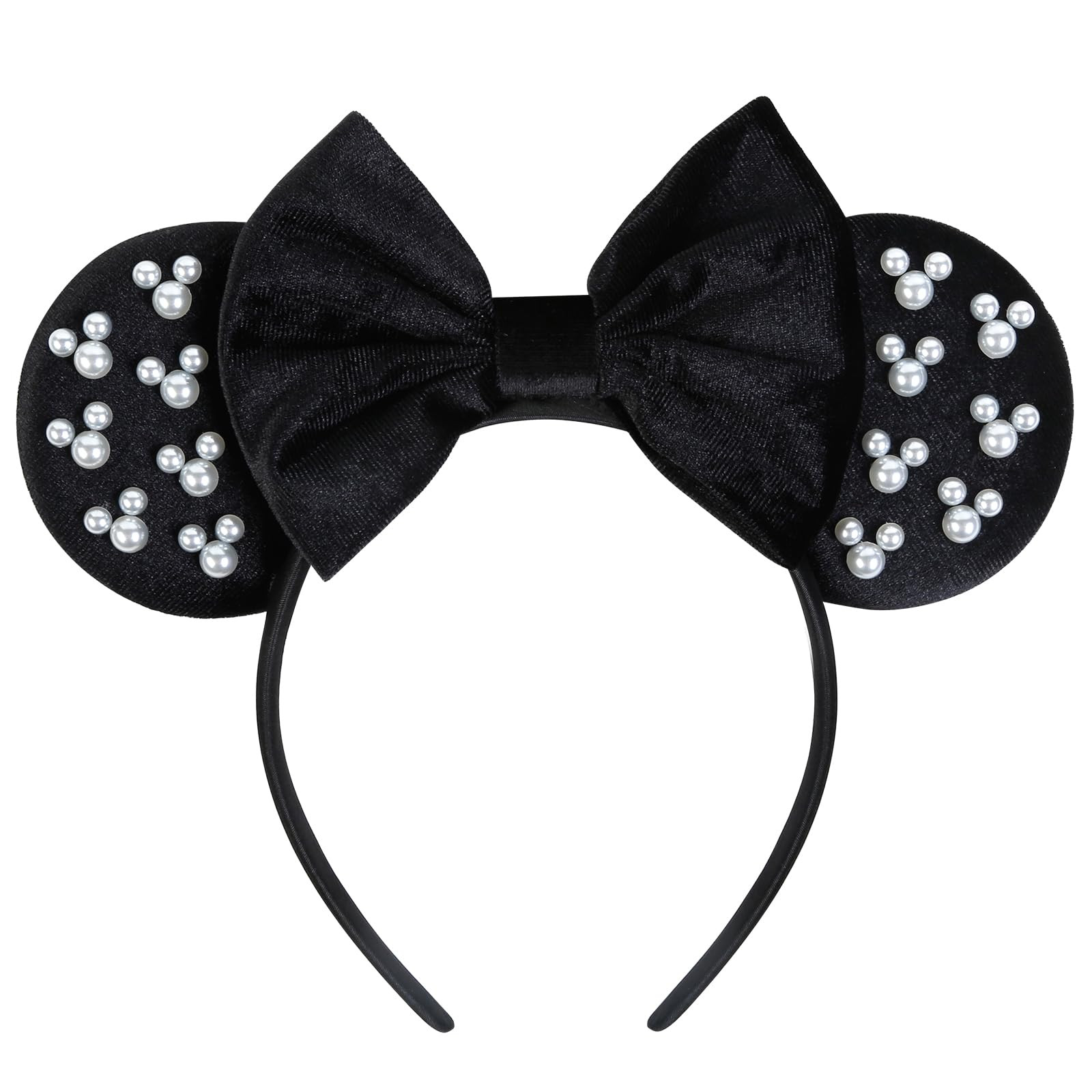 WOVOWOVO Mouse Ears Headbands for Women Girls Black Bow Pearl Hairbands Velvet Headband Christmas Cosplay Costume Princess Party Decorations | Amazon (US)