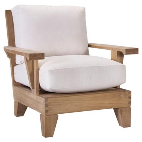 Sara Coastal Beach Natural Teak Wood White Upholstered Outdoor Arm Chair | Kathy Kuo Home
