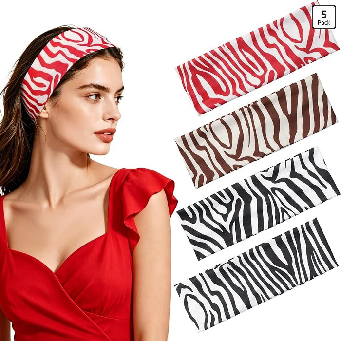 BLMHTWO 4PCS Zebra Print Headbands for Women, Stretchy Elastic Head Bands Wide Non Slip Head Band... | Amazon (US)