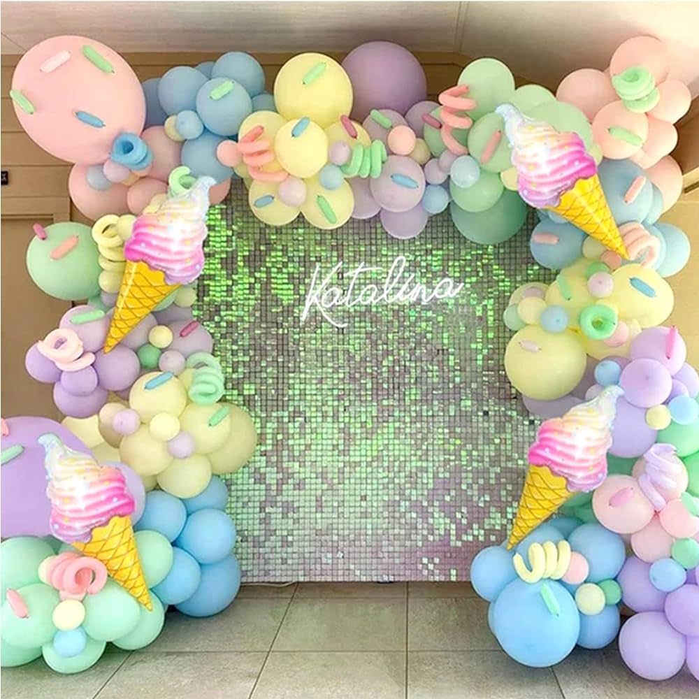 Ice Cream Party Decorations，Pastel Balloon Garland Arch Kit 145pcs Macaron Rainbow Balloon with... | Amazon (US)