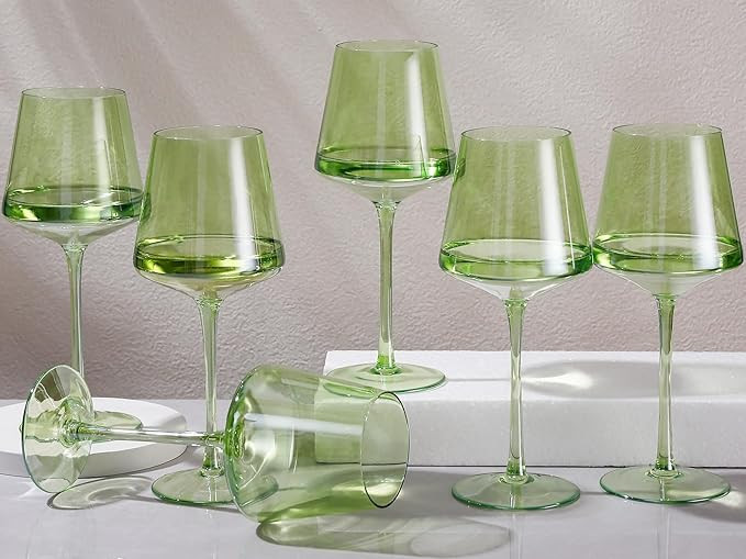 Physkoa Green Wine Glasses Set 6-16oz Modern Green Colored Wine Glasses with Tall Long Stem and F... | Amazon (US)