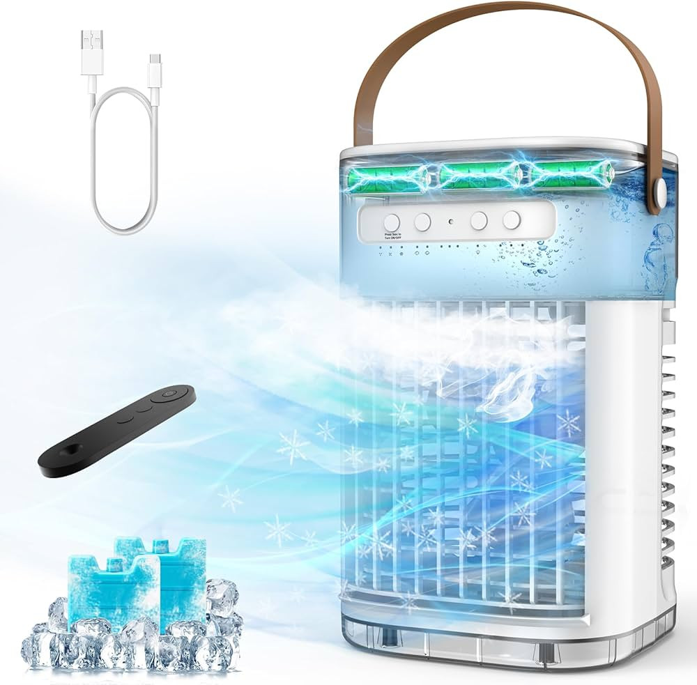 Portable Air Conditioners, 3-1 Mini Evaporative Air Cooler w/Remote, 1.2L Water Tank & 2 Ice Pack... | Amazon (US)