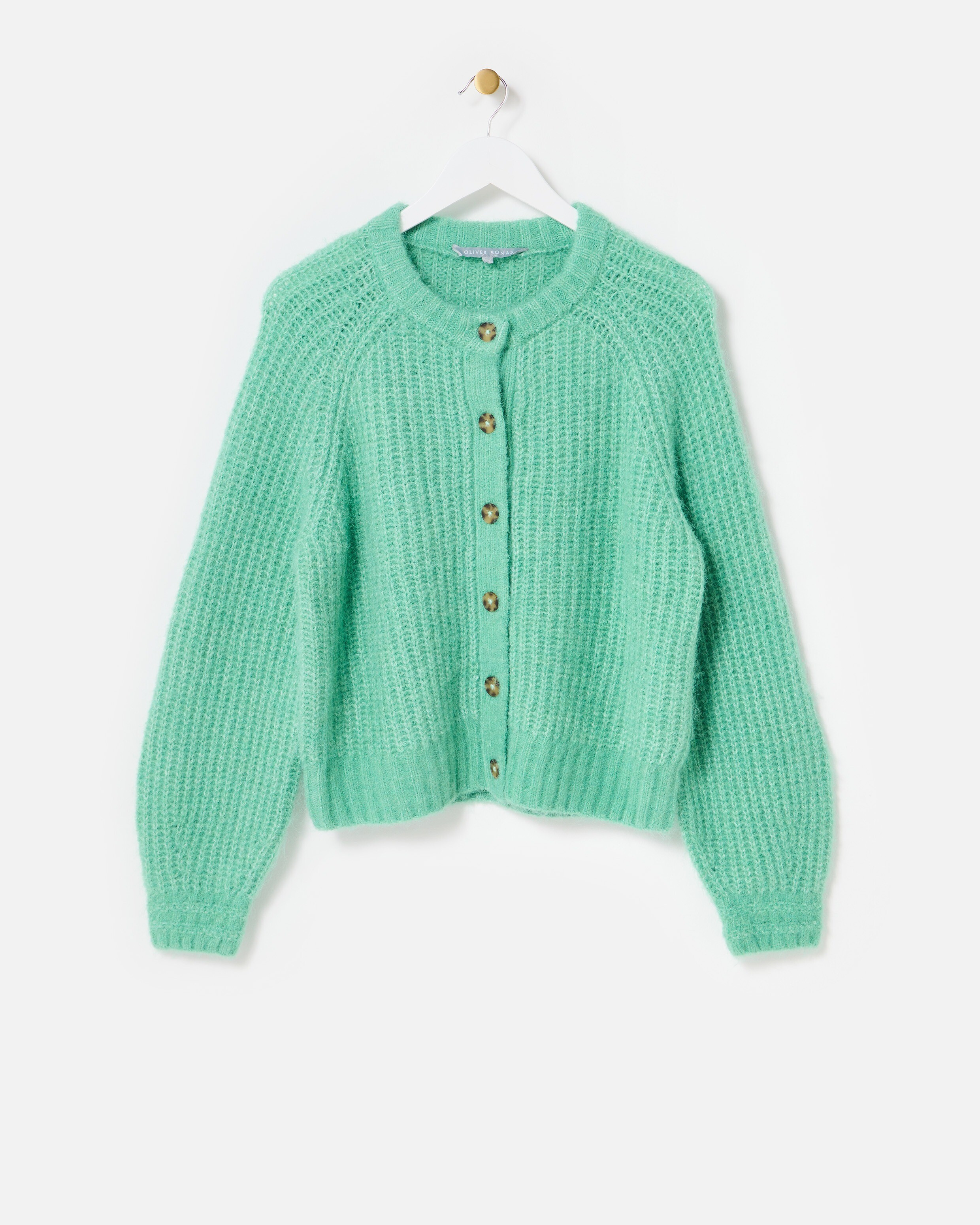 Jade Green Ribbed Crew Neck Knitted Cardigan | Oliver Bonas | Oliver Bonas (Global)