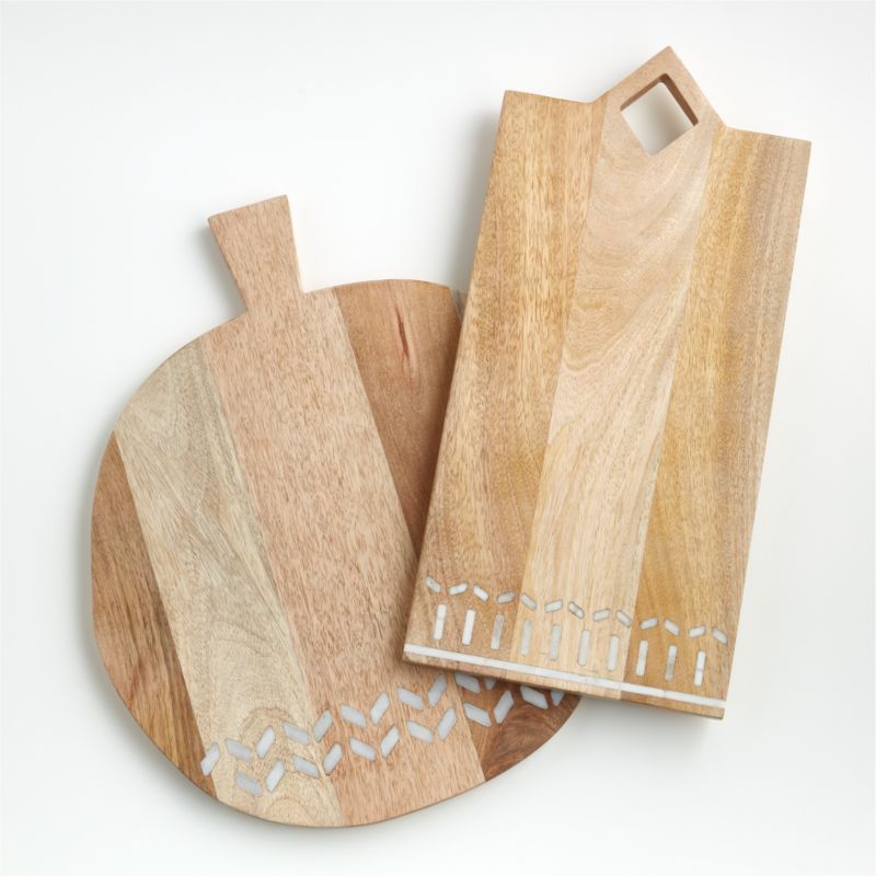 Isadore Marble Inlay Wood Serving Boards | Crate and Barrel | Crate & Barrel