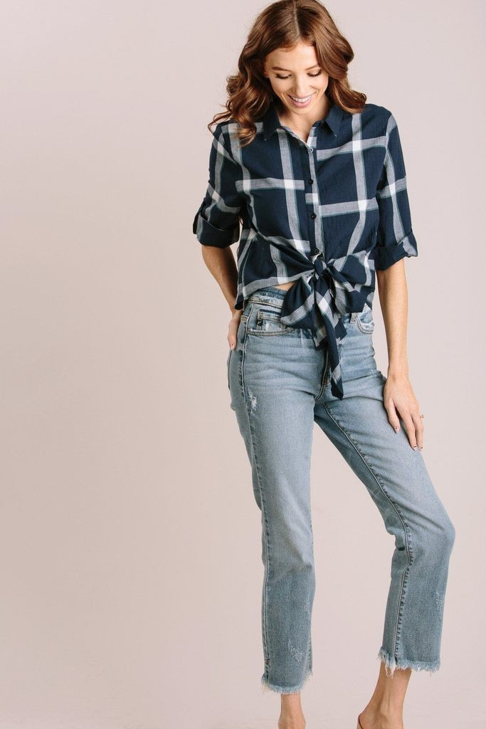Jada Plaid Tie Front Shirt | Morning Lavender