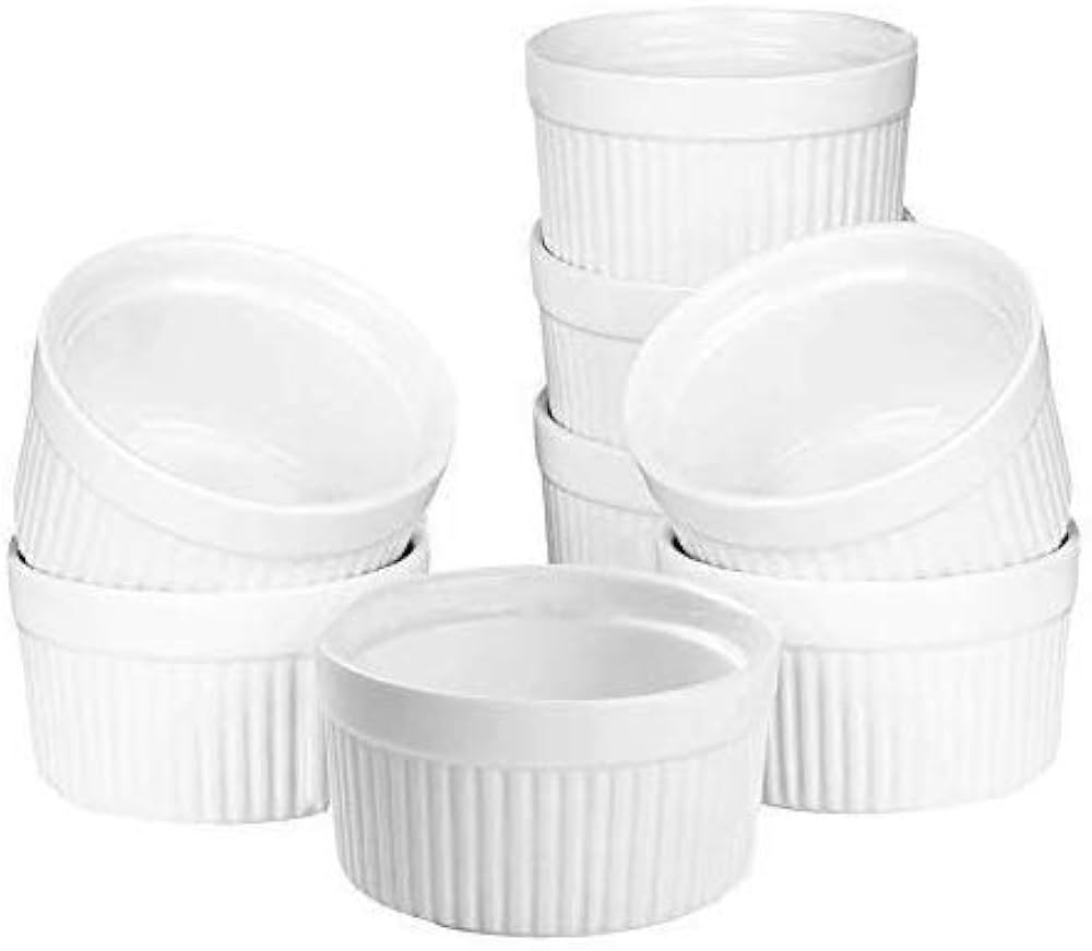 Set of 8 PCS 6 oz Round Porcelain Oven Safe Ramekin Dessert Souffle Baking Dish(3.5 INCHES) (WHIT... | Amazon (US)