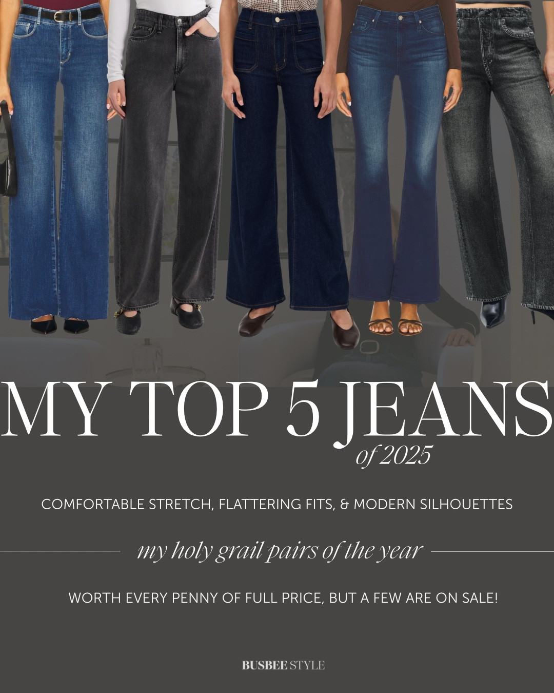 Jeans are a MAJOR wardrobe essential for every woman. Finding a really great pair that you love can be a challenge though... They’ve got to have that perfect flattering fit, the perfect amount of stretch without losing shape, a modern silhouette, and a flattering rise and length, just for starters... If you don’t have a go-to pair of jeans, one of these will be IT. 

These are worth every penny (though some are on sale) as you will wear them all year round for everything from travel days to errands to dinner to date night to coffee, all while feeling comfortable and confident and looking amazing. 

 #1 Miramar (sweatpant) jeans - size down
#2 Logan jeans - TTS for an oversized fit, size down for less oversized.
#3 Gwenna Jeans - TTS
#4 Frame Jeans - TTS
#5 Farrah Jeans - TTS

#LTKSeasonal #LTKSaleAlert