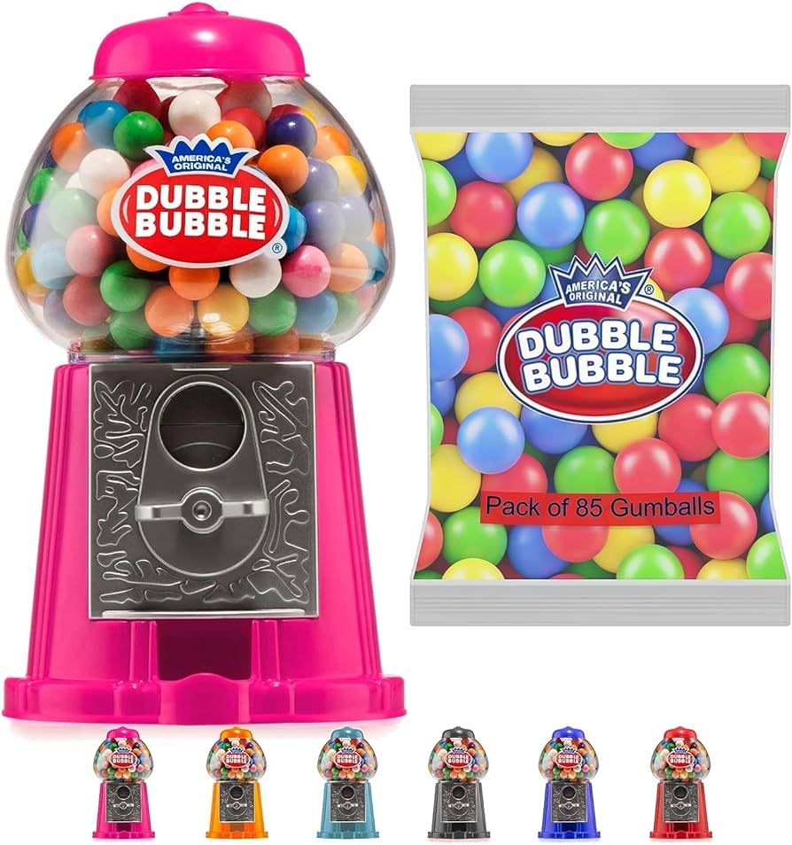 8.5" Coin-Operated Gumball Machine Bank with 85 Gumballs - Pink Candy Dispenser Toy for Kids | Amazon (US)