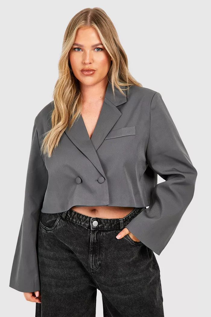 Plus Double Breasted Boxy Crop Blazer | boohoo (US & Canada)
